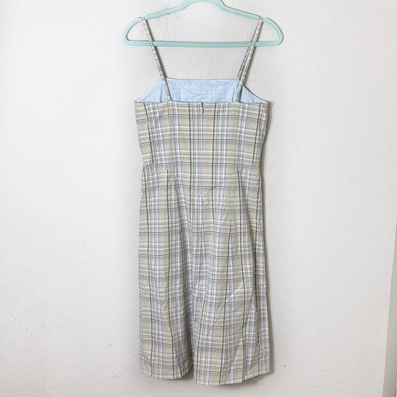 J. Crew A Line Dress Beige Dusty Blue Plaid Spaghetti Strap Square Neck size S - Picture 2 of 7